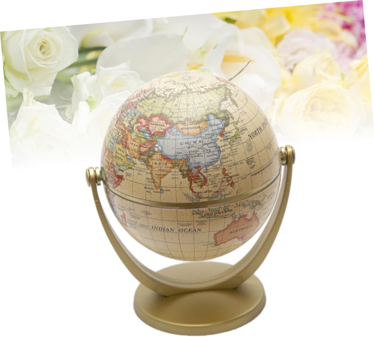 English Version Globe with Stand Educational World Map Desktop Globe Decorative Handicraft Learning for Golden Finish