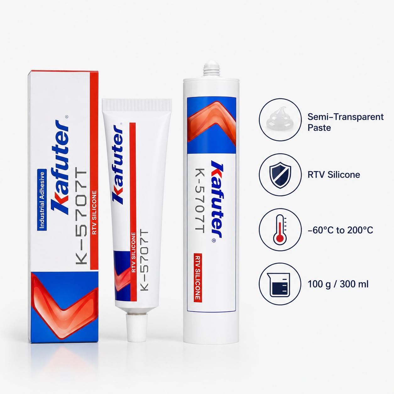 VIDOO Kafuter K-5707T Gel Fijador RTV Transparente Alta Elongación Compuesto Encapsulado Aislante Humedad Resistente Intemperie para Juntas Circuito Delicado - 300ml