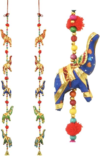 Tarini Gallery Set of 2 Decorative hanging for Wall door Bedroom Kids Room Gifting multicolor Beads and Bell (Elephant)