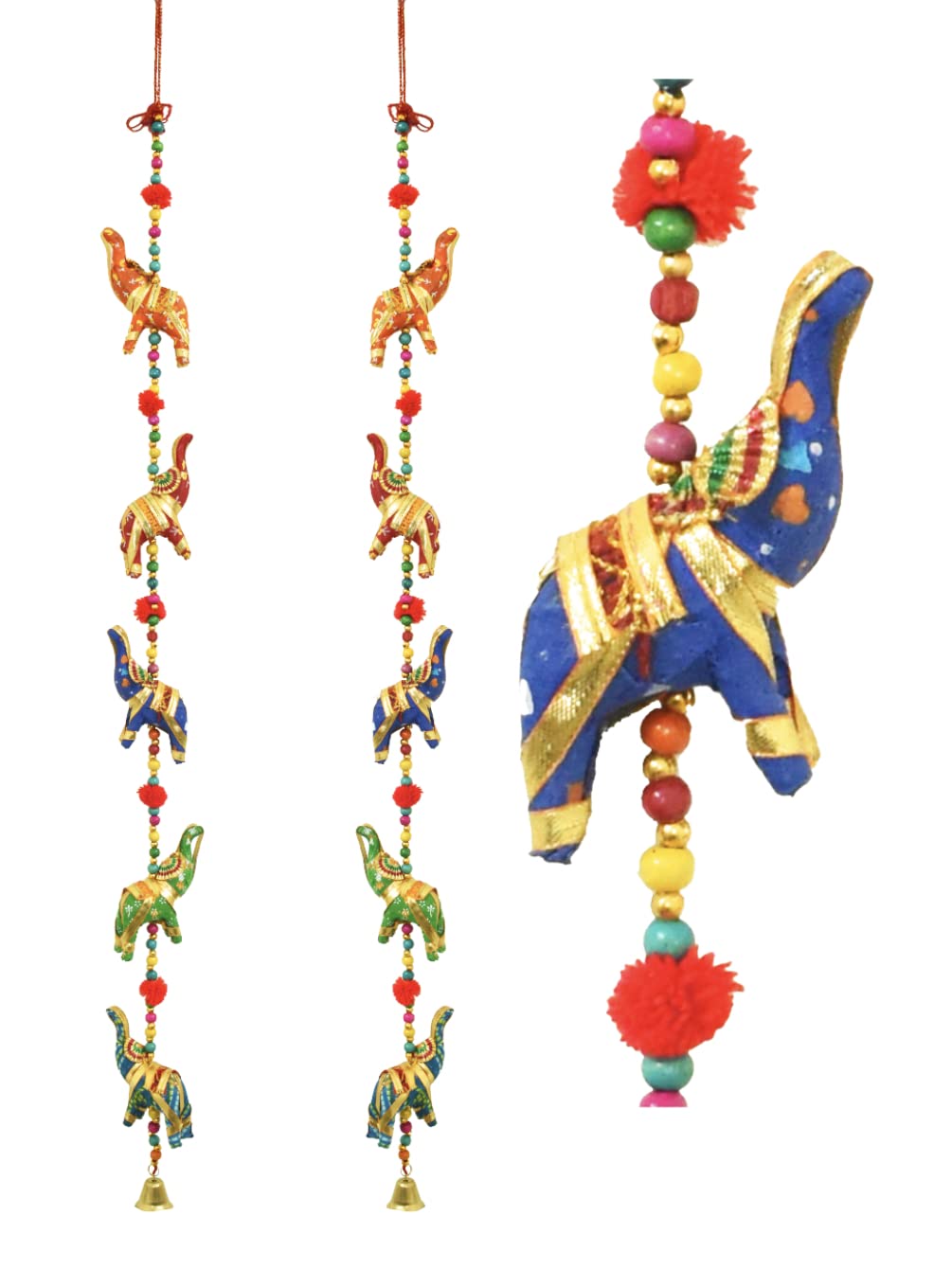 Tarini Gallery Set of 2 Decorative hanging for Wall door Bedroom Kids Room Gifting multicolor Beads and Bell (Elephant)