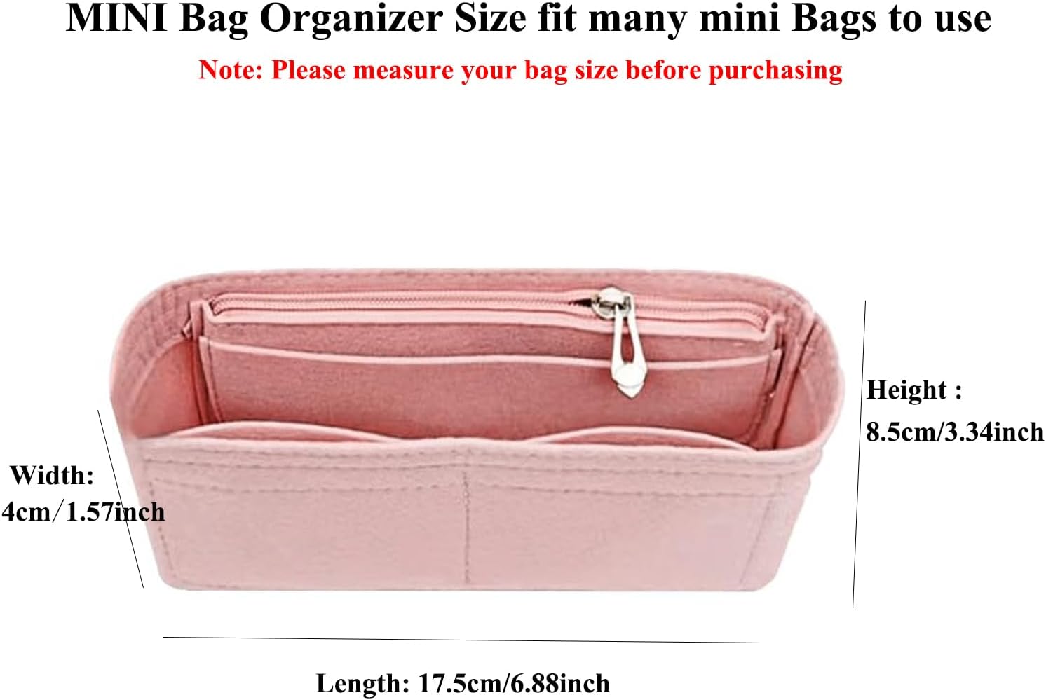 Chispee Longchamp Bag Organizer, Purse Insert for Le Pliage & GG Marmont Mini Bags, Multi-Pocket Felt Tote Organizer with Handles for Women (Pink) - Image 4