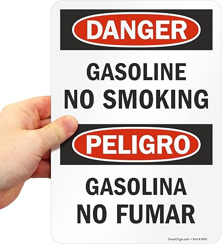 Miniatura 7 de SmartSign Peligro - Etiqueta adhesiva OSHA de 3 mil laminada de poliéster adhesivo laminado de 3 mil, 10 x 7 pulgadas - Peligro - Gasolina No Fumar