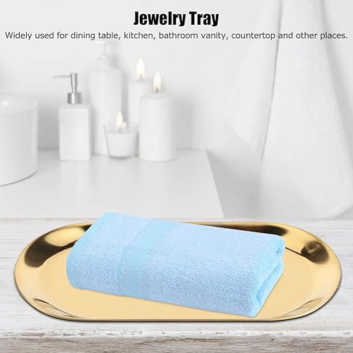 Miniatura 2 de Bandeja ovalada de acero inoxidable, bandeja decorativa de acero inoxidable, organizador de cosméticos, bandeja de almacenamiento pequeña, para