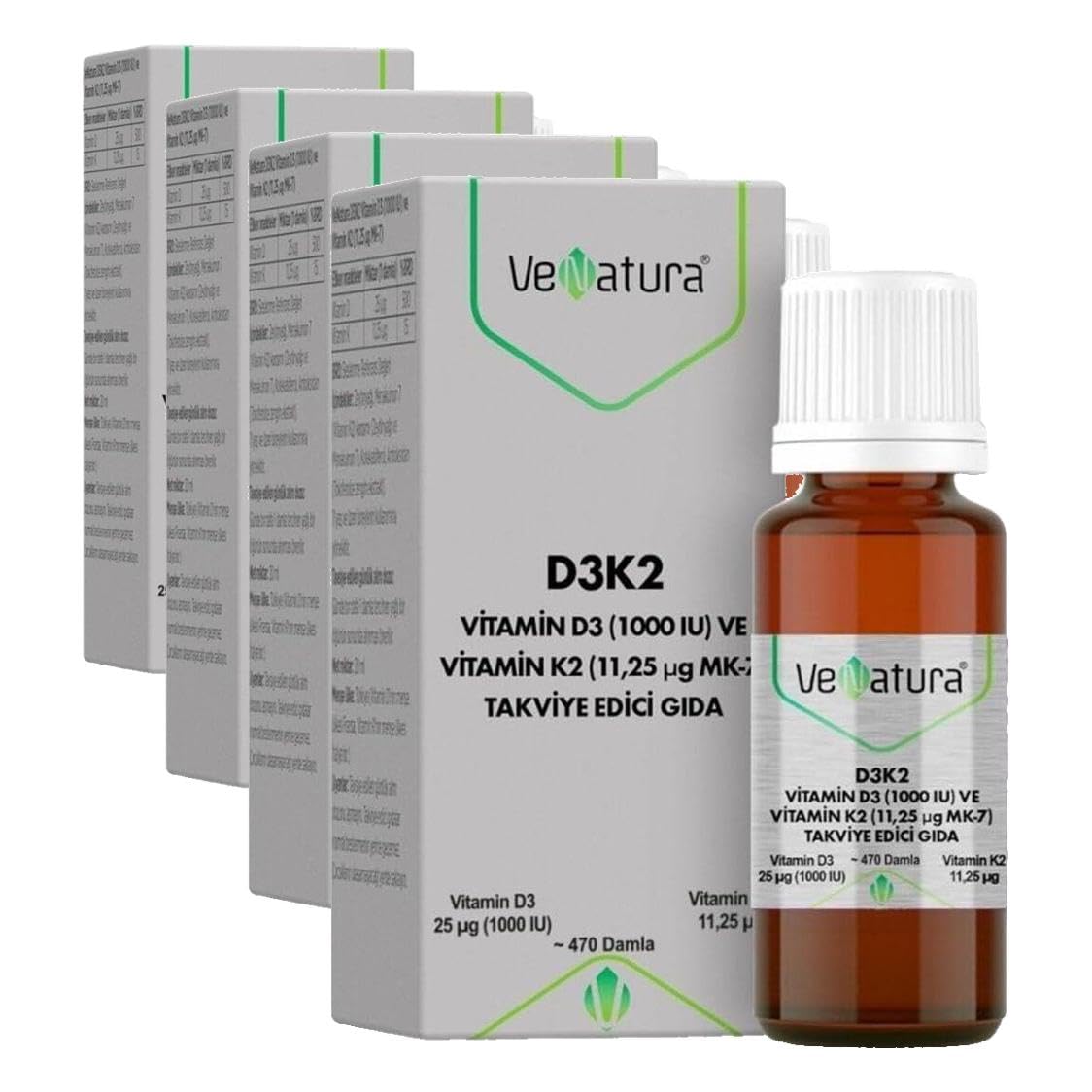VeNatura Vitamin D3 K2 (11.25 MG) Damla 20 ml P03761 (4 paketi)