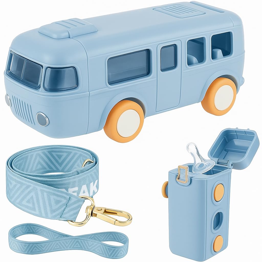 Bus water bottle Van Style Dog Waste Bag Dispenser Set with Leash Strap, Light Blue-image-11