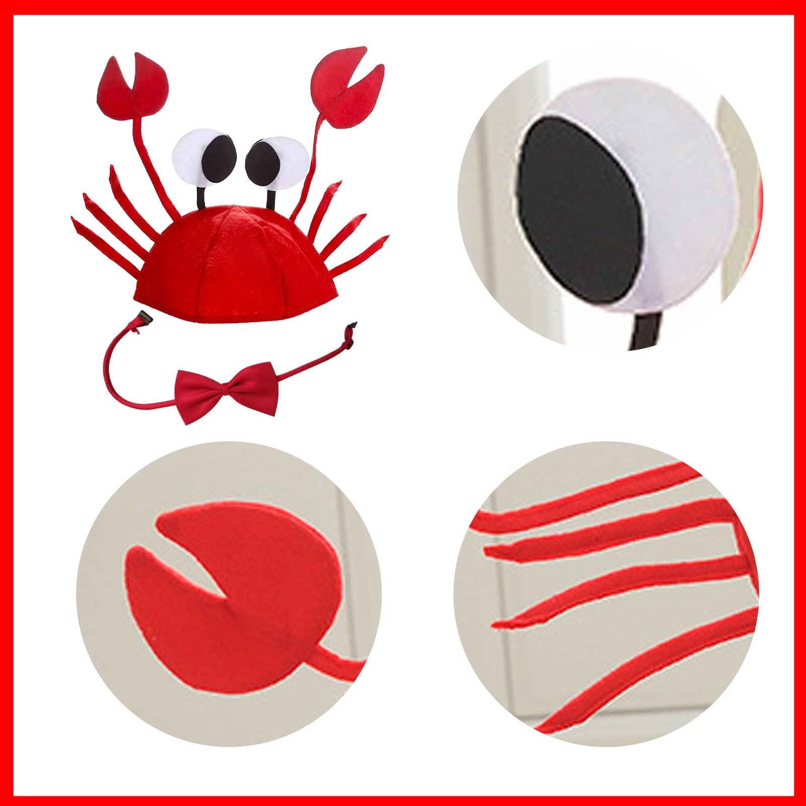 AWAVM Crab Hat Adjustable Red Crab Hat Costume Fancy Hats + Red Wine Bow Tie for Halloween Christmas Easter Party Decoration Adult Boys Girls Cosplay Party Costume - Image 4