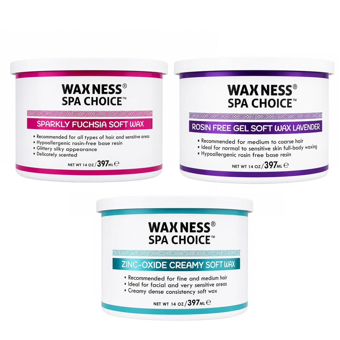 Waxness Spa Choice Assorted Soft Wax Tins, 14 oz Pack of 3