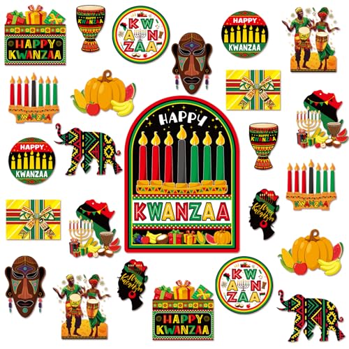 25 Pieces Kwanzaa Hanging Decorations Happy Kwanzaa Wall Decorations Kwanzaa Bulletin Board Decorations Set for Happy Kwanzaa African American Party Office Classroom Ornaments