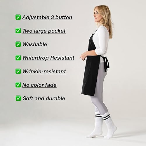 Miniatura 9 de TOSHE Delantal de cocina de algodón resistente a las gotas de agua con delantales ajustables para mujer con bolsillos, 10 opciones de color,