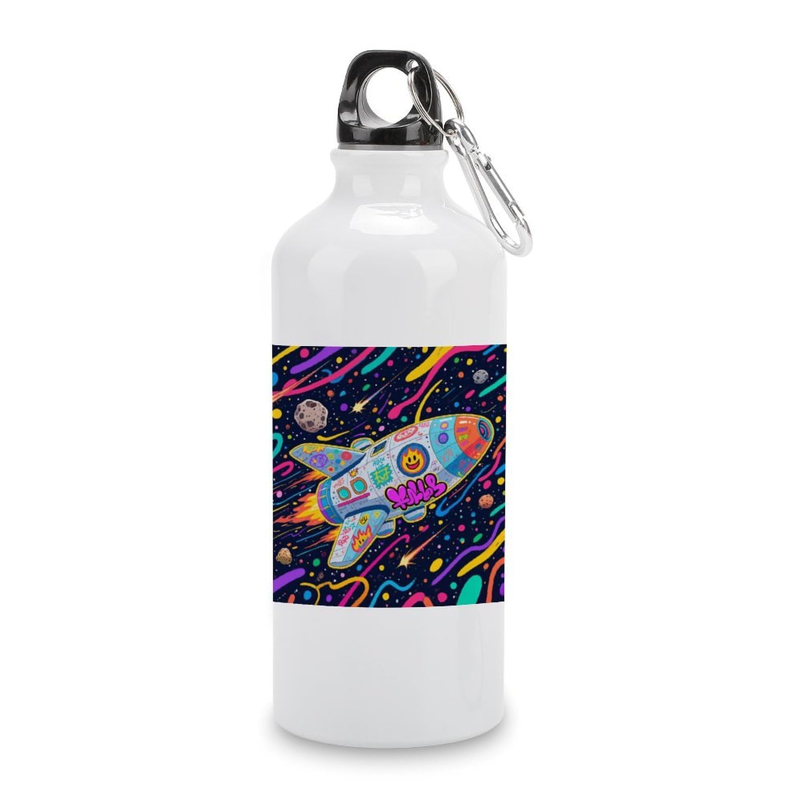 Fekiloot Style Graffiti Spaceship Aluminum Water Bottle Travel Tumbler Reusable Lightweight Outdoor Sports Water Bottles For Gym Sports Camping Hiking Fishing600ml
