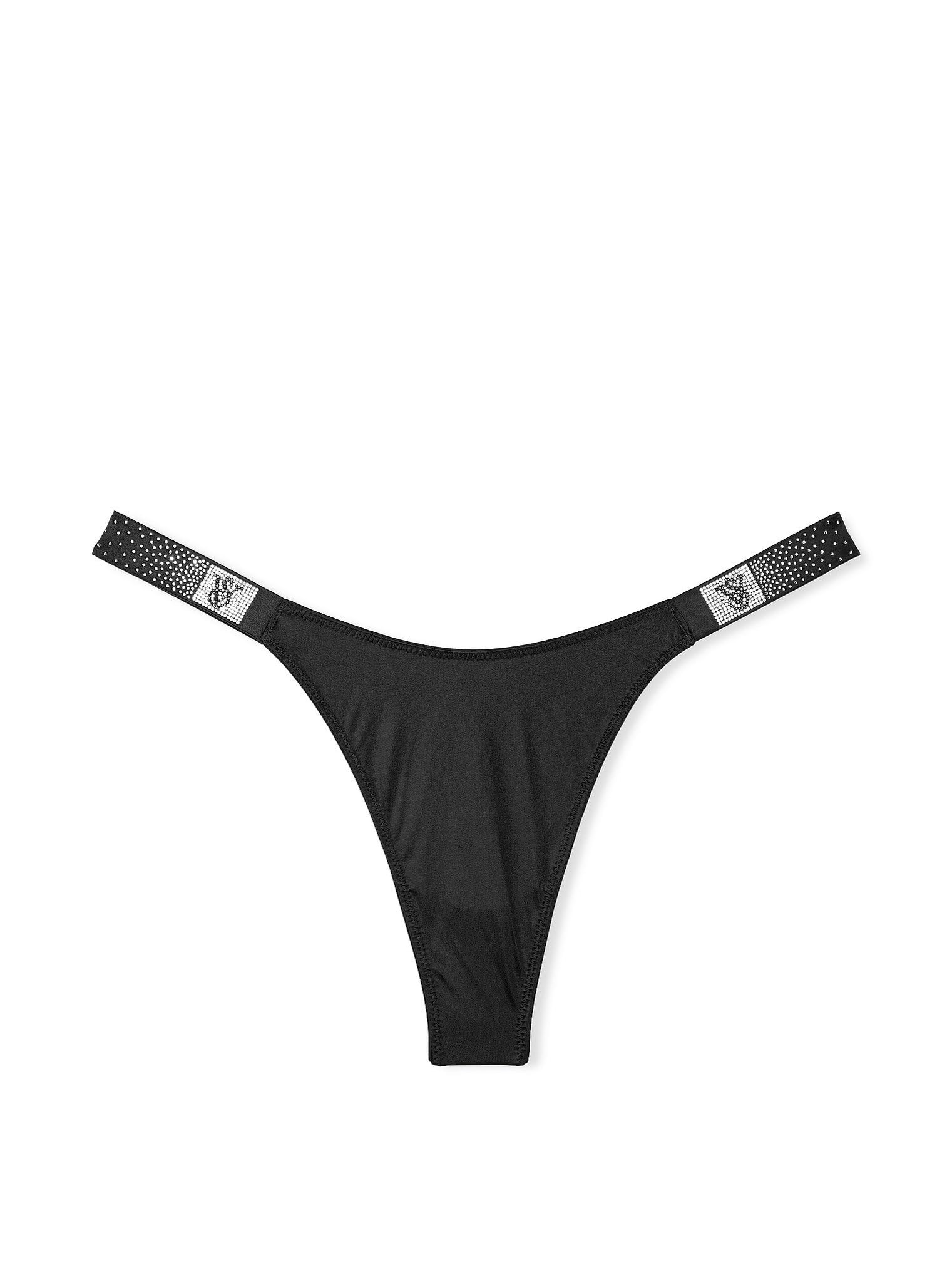 Victorias Secret Scattered Shine Strap Smooth Thong Panty Medium Black