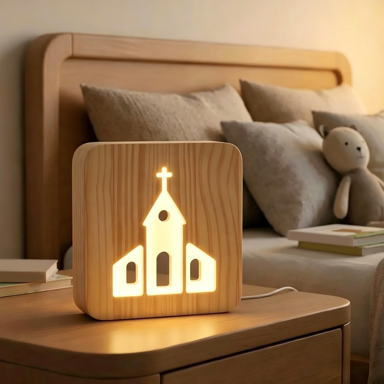 Lampki Nocne Dla Dzieci Drewniana, Urocza Dekoracja LED USB z 3 Poziomami