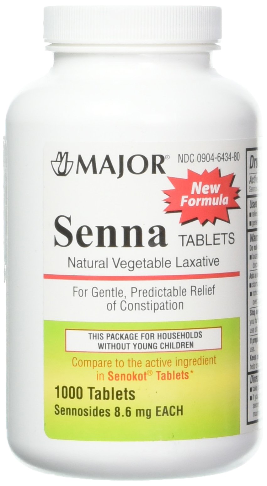 Major Senna Laxative TABS SENNOSIDES-9 MG Brown 1000 Tablets UPC 309046434801