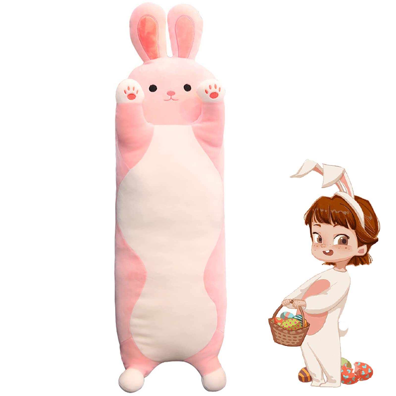 Photo 1 of Handytoolinc Long Rabbit Plush Soft Rabbit Pillow Stuffed Animals Sleeping Pillow Cotton Rabbit Pillow Cute Long Body Pillow Gift for Kids Girlfriend(29.5inch,Pink Rabbit) Pink Rabbit 29.5inch/75cm