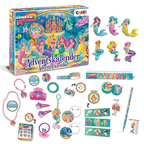 CRAZE Calendario Adviento niñas 2022, Calendario Adviento Sirenas juguete para niñas, Rainbow...