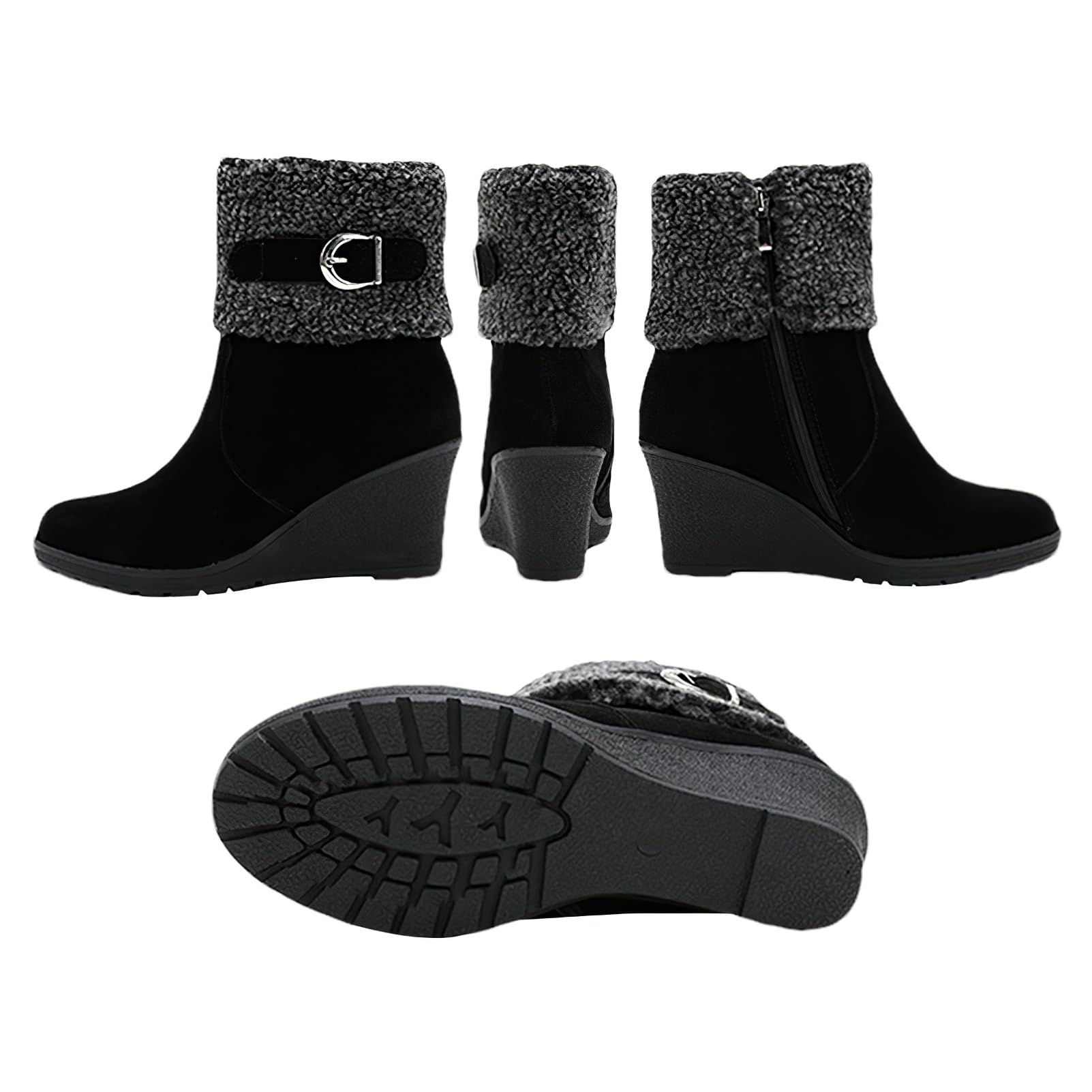 Donna Inverno Caldo Stivali con Pelliccia Cerniera Eleganti Stivaletti con Zeppa
