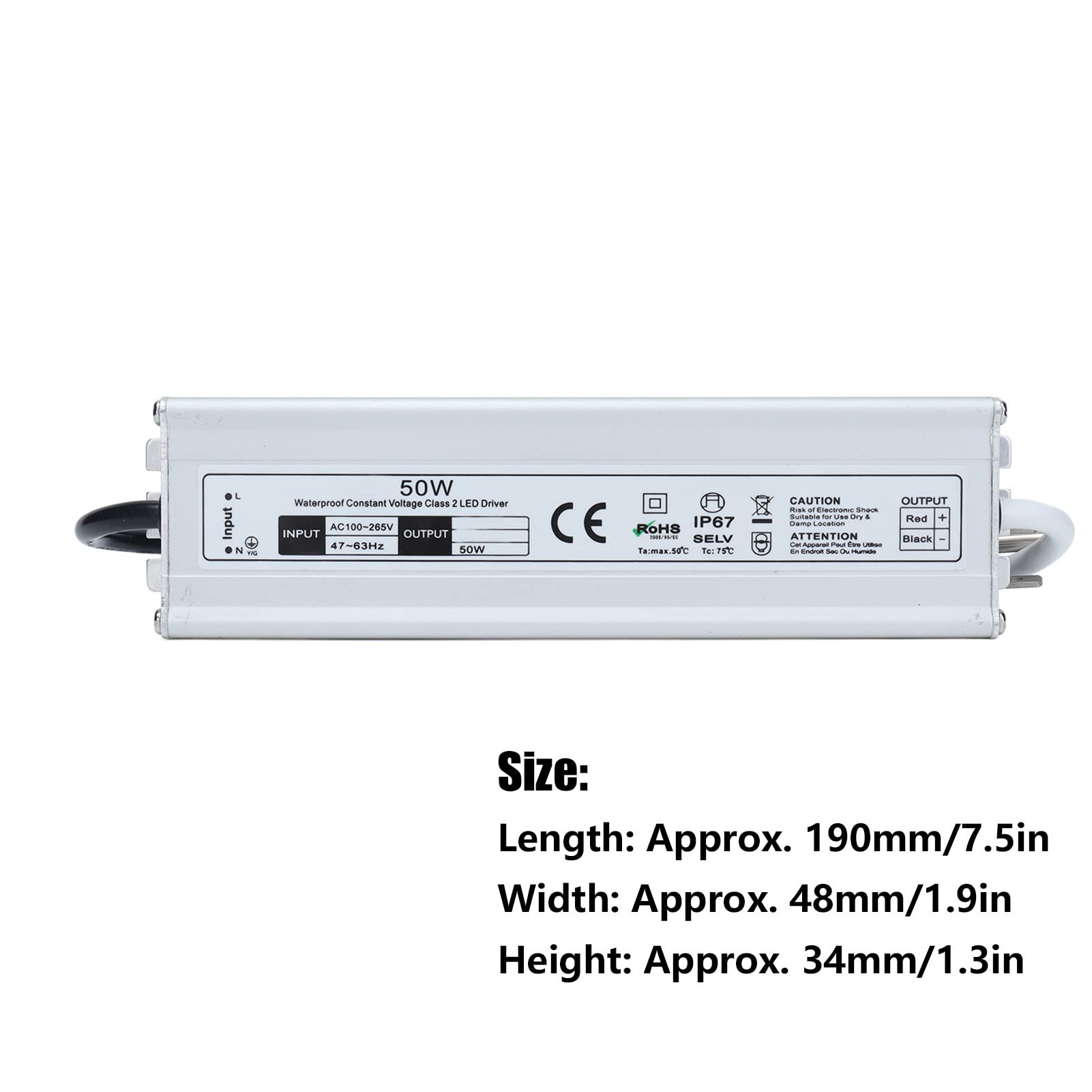 Driver LED 50W 12V/24V Impermeabile IP67 Trasformatore LED Alimentatore LED da 100~265V AC a 12V/24V DC Uscita a bassa tensione per luce LED, Computer Project, Industrial(Spine UE-24V)