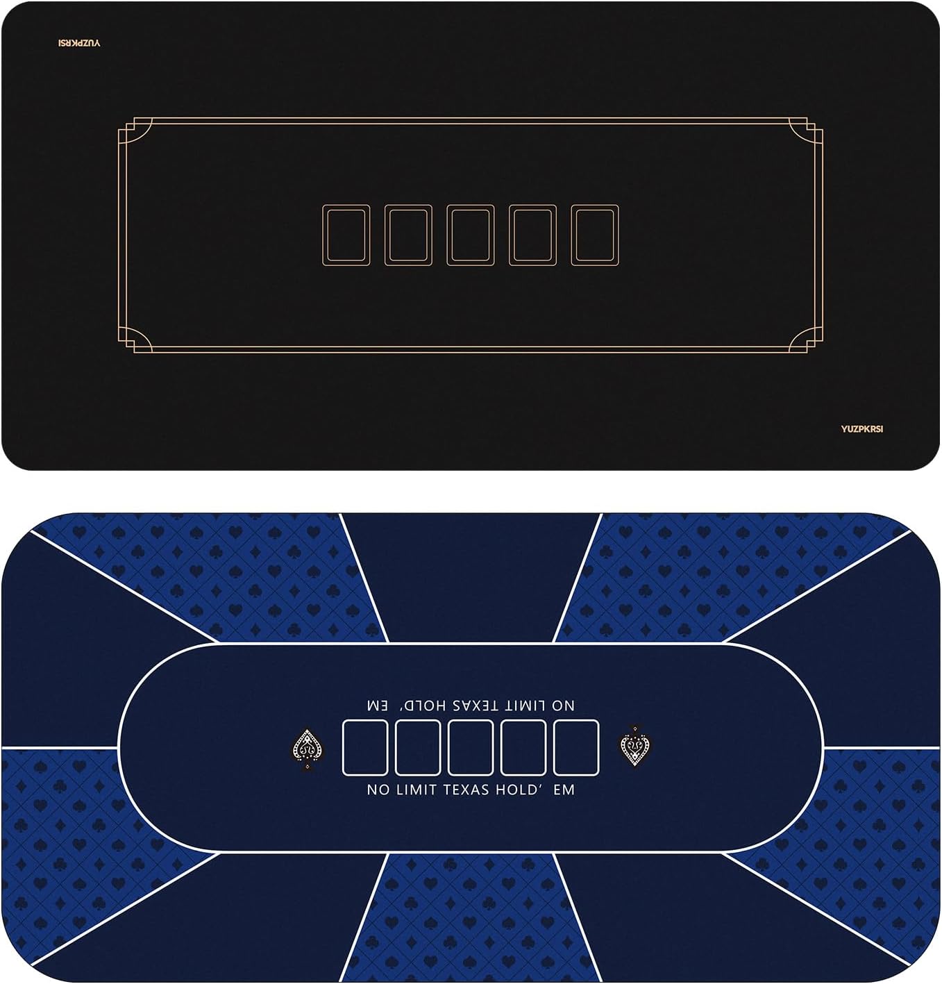 YUZPKRSI 70 x 35 Inch Poker Mat Blue + Waterproof Black&Gold Poke Mat