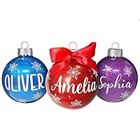 Personalized Glitter Christmas Ball Ornament,Customized Xmas Decor Gifts for Family Kids, Christmas Holiday Party Decoration, 3 Colors, Purple, Blue, Red