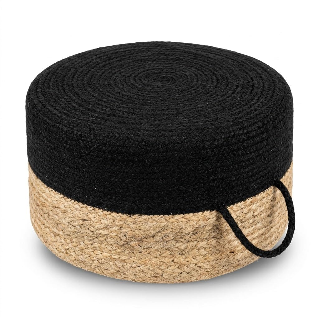 VV Shop India Ottoman | Pouf | Ottomans for Living Room | pouffe Stool | Nesting Stool | Cotton Dori pouffes for Sitting - Beige, Round 45 * 45 * 20 CM-image-48