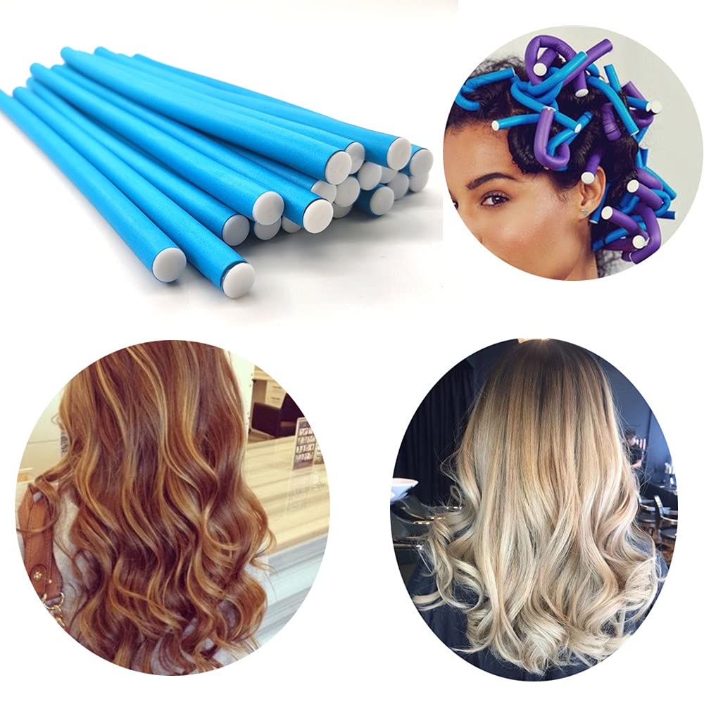 10 varillas rizadoras flexibles, rodillos de espuma suave sin calor, rizadores para mujeres con cabello largo y corto (azul, 0.31 x 9.4 pulgadas) 6
