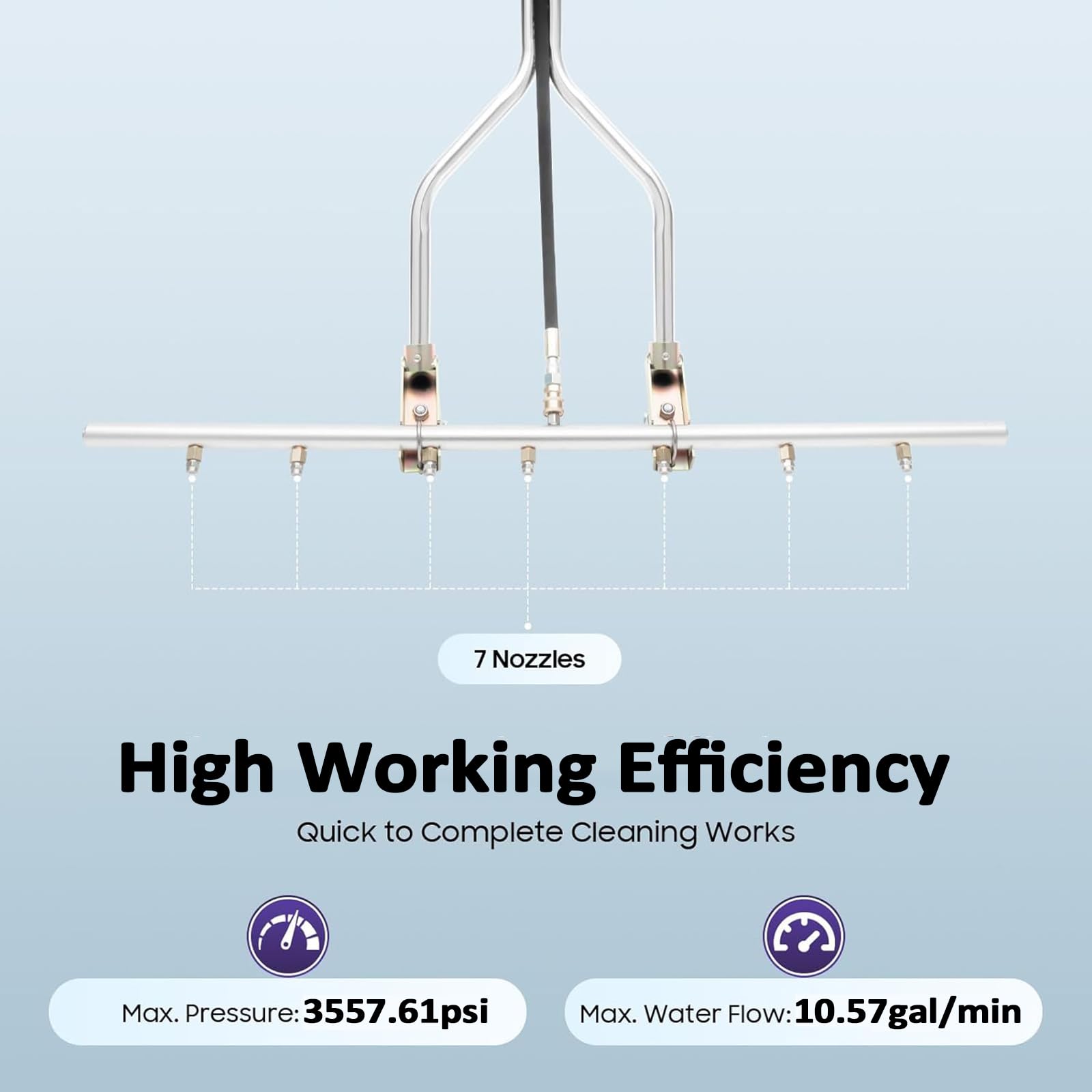 Accesorio de escoba de agua de acero inoxidable para lavadoras eléctricas, diseño de 7 agujeros con compatibilidad con agua fría y caliente, ideal para limpieza de patio y acera