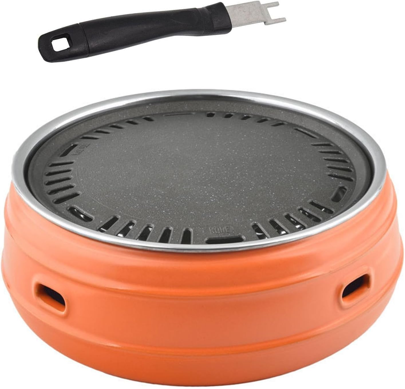 Clay Grilling Stove, Round Clay Charcoal Stove, Portable Camping Grill Stove, Pottery Barbecue Stove, 13In Clay Grilling Stove, Outdoor Cooking Accessories,Orange