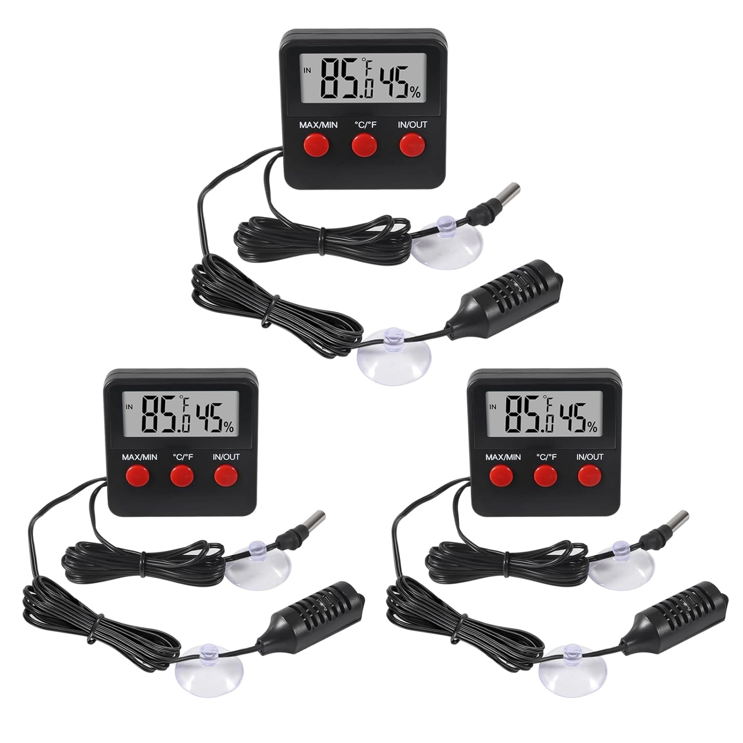 3PCS Digital Reptile Thermometer and Humidity Gauge Remote Probes Reptile Terrarium Thermometer Hygrometer Indoor Outdoor Temperature and Hygrometer Gauge