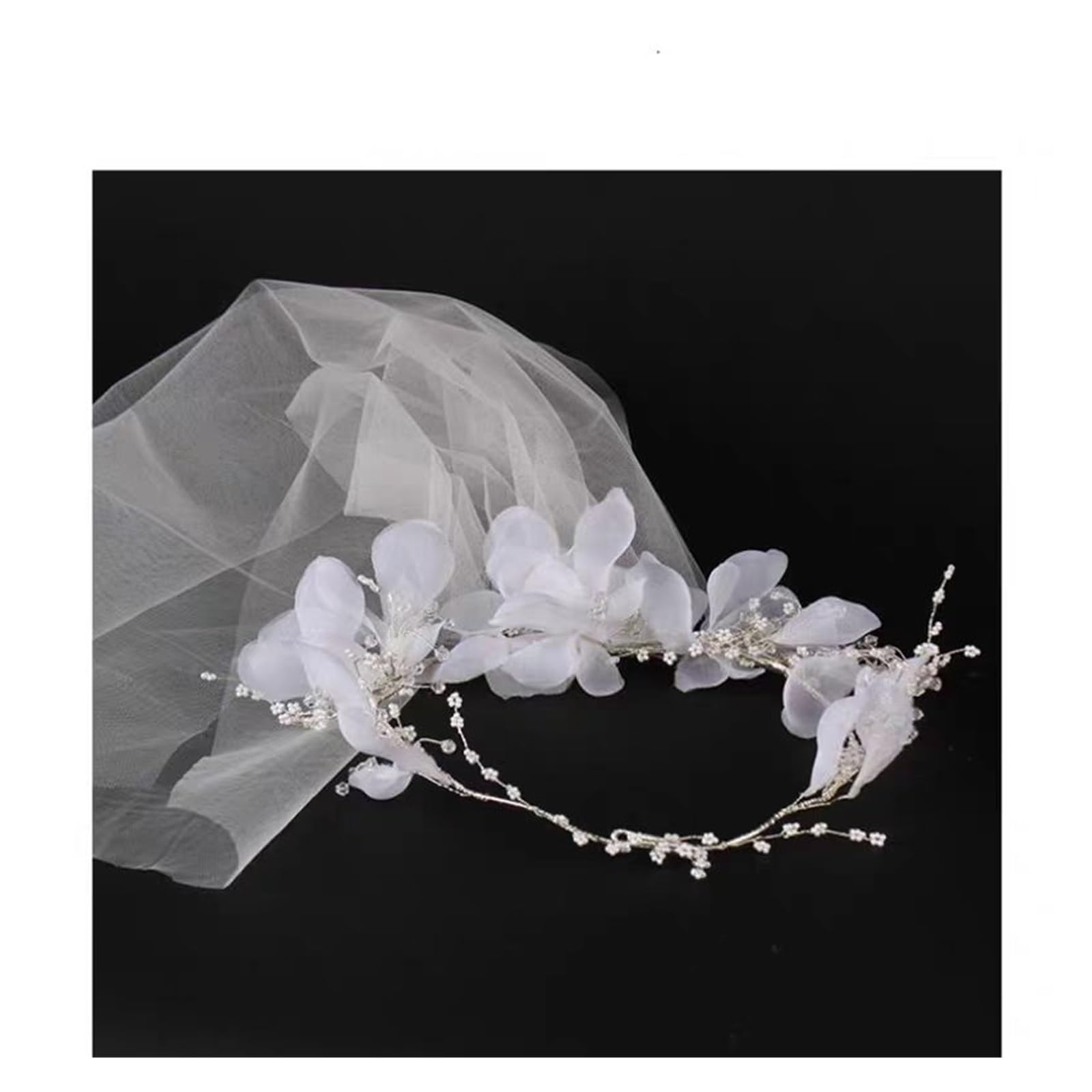 KeuLen Brautschleier, Hochzeitsaccessoires for Frauen, Blumenkrone mit Kamm, weiße Elfenbein-Stirnbänder und Kopfbedeckungen