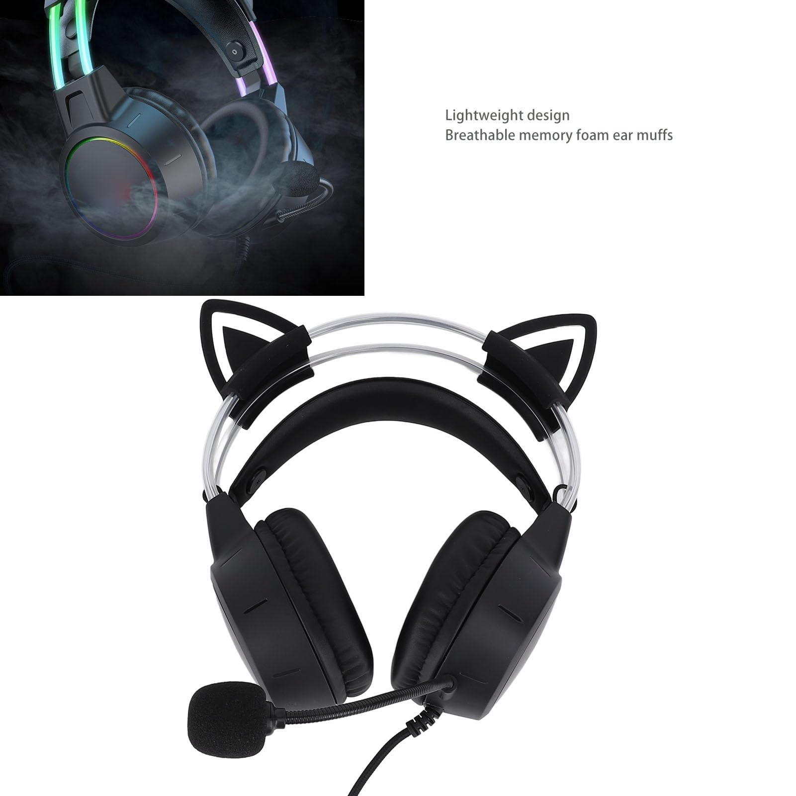 Bluetooth Kopfhörer, Katzenohr Kopfhörer mit Mikrofon, Verstellbarer Kopfbügel, Kabellose Kopfhörer mit 7 RGB LED Leuchten, Gaming Headset für Kinder und Erwachsene, 15 Stunden