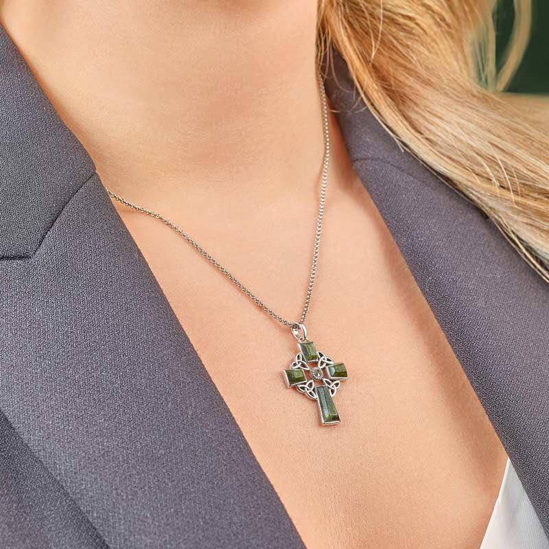 Irish Celtic Cross Necklace with Connemara Marble - Image 9