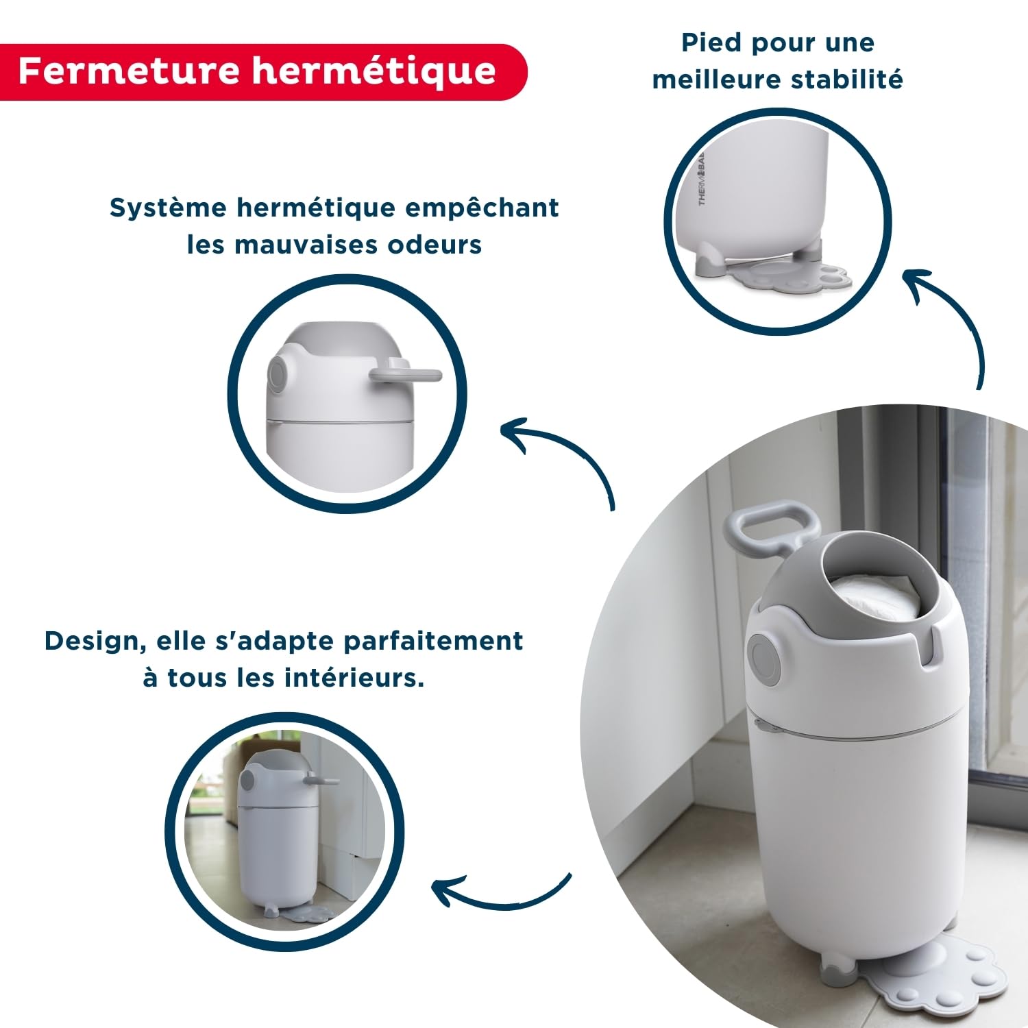 THERMOBABY - Poubelle à couches sans recharge - Compatible Avec Sacs Poubelle Standards 20 litres - Anti-odeurs - Peut contenir jusqu'à 15 couches