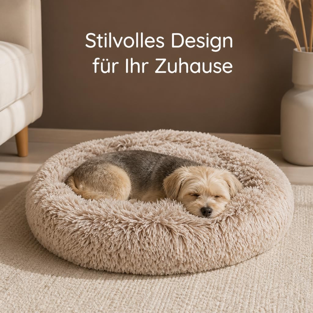 MIJOMA Cesto suave para perros, antideslizante, lavable, de felpa, redondo, diámetro 60 x 16 cm (beige)