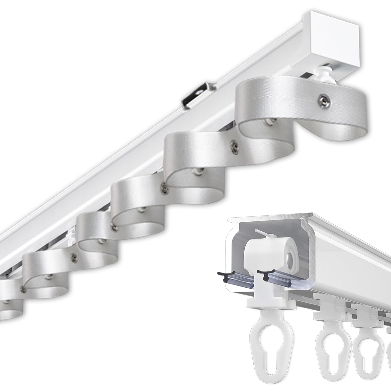 S-shaped Wavy White Curtain Single Tracks Ceiling Mount Curtain Track System, RV Curtain Ceiling/Wall Curtain Track Room Divider, Easy Install Smooth Sliding Curtain Rod(110CM(3.6FT),125mm)
