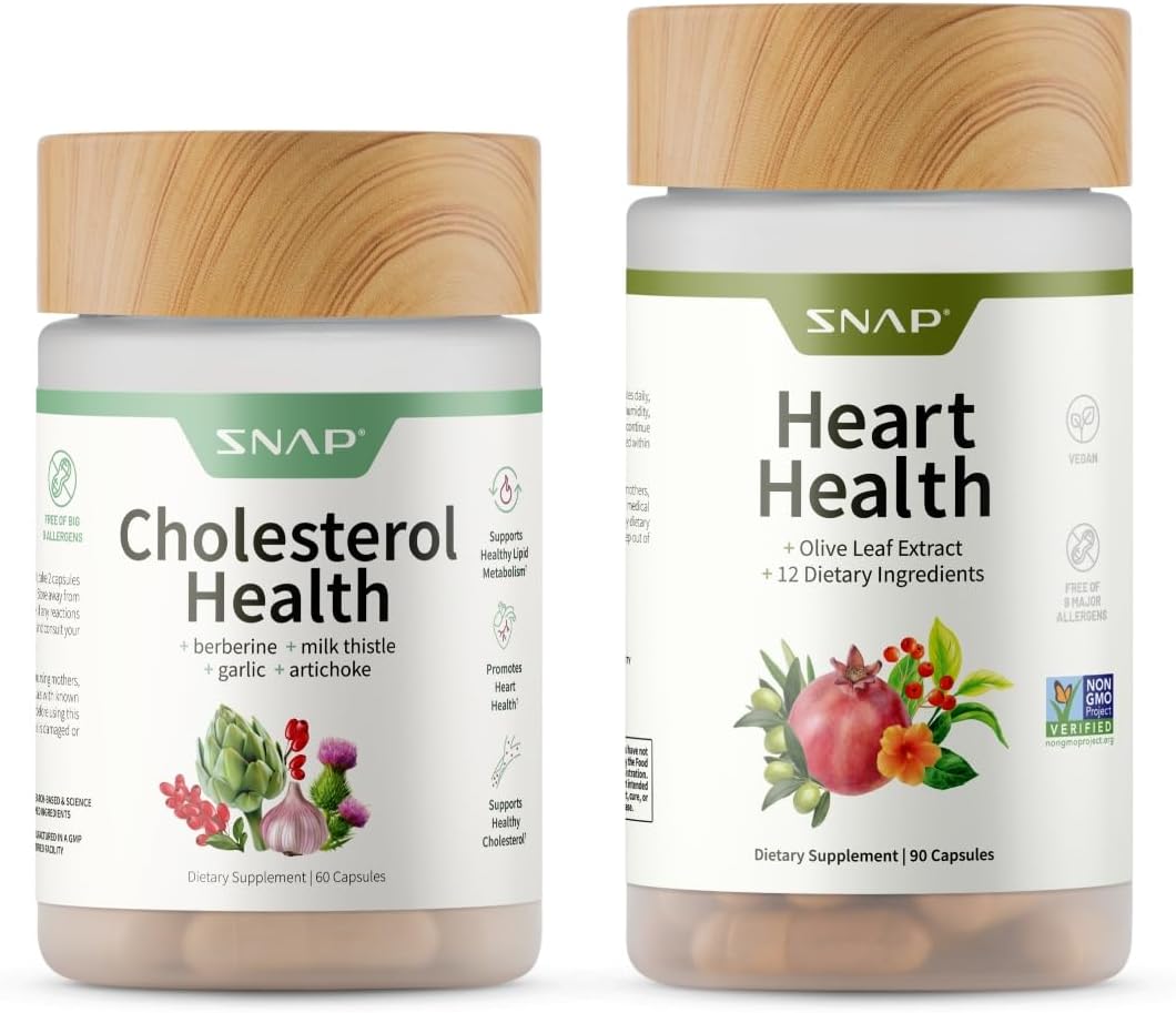 Snap Supplements Cholesterol Health + Heart Health Bundle, 60 + 90 Vegetarian Capsules