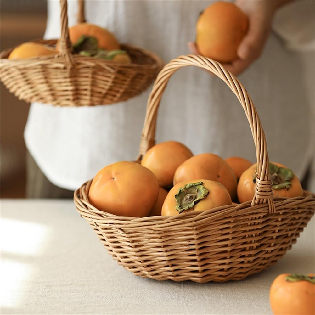 Lanko Cesta de mimbre con asa, cesta de regalo, cestas de picnic, cesta de cocina, pequeña