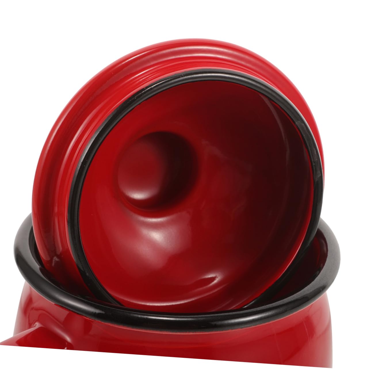 Vintage Emaillebecher 2 Stück 580ml mit Deckel Rot Halloween Geschenkideen | Emaille, Mikrowellengeeignet, Glatte Oberfläche, Robust, für Reise und Büro, Einfach zu Tragen