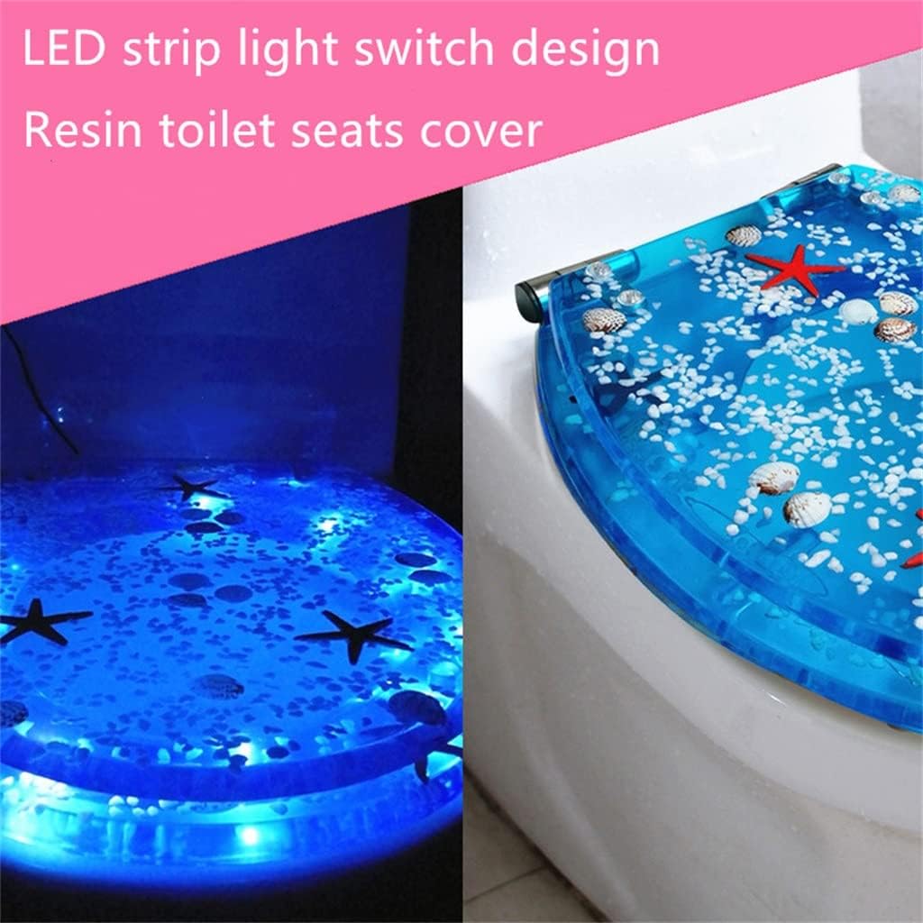 Led Light Slow- Close Resin Toilet Seats Cover,stainless Steel Slow Down Quick Release Hinge Shape Lid