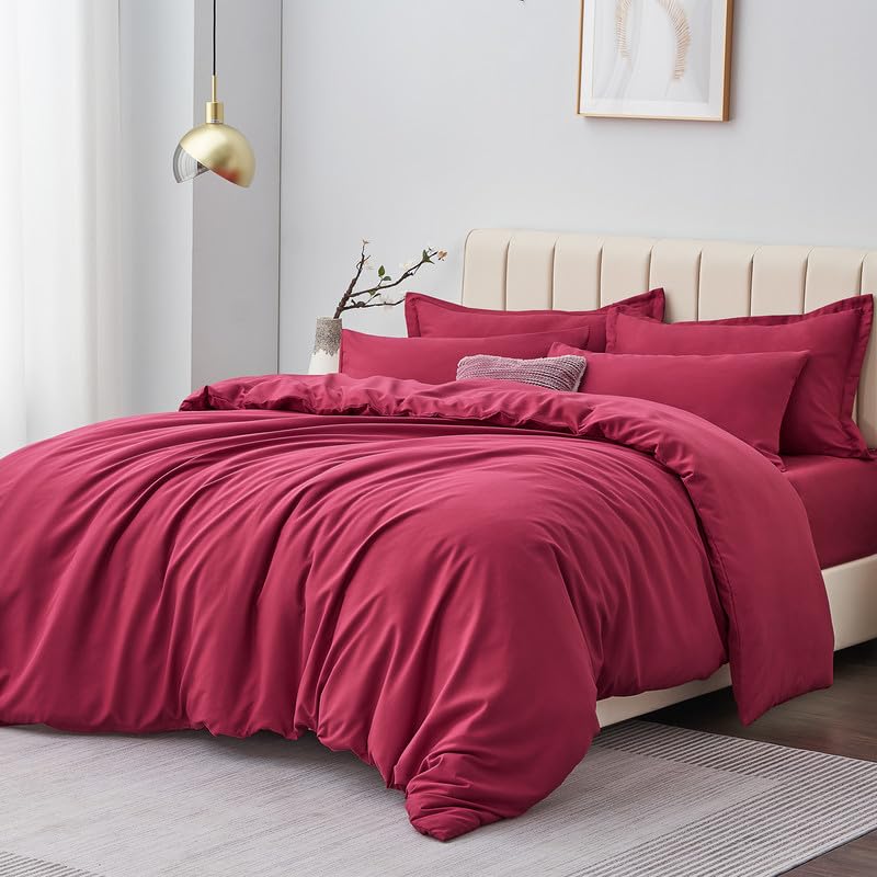 Aisbo Super King Duvet Covers Set Red - 3Pcs Superking Size Bedding Set Soft Brushed Microfiber Quilt Cover with 2 Pillowcases - Image 2