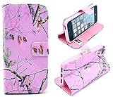 iphone 5/5S Case, Tree Camo Flip Wallet Credit ID Card Slot Holder Phone Case With Stand --Retail Package W Screen Protector --Pink