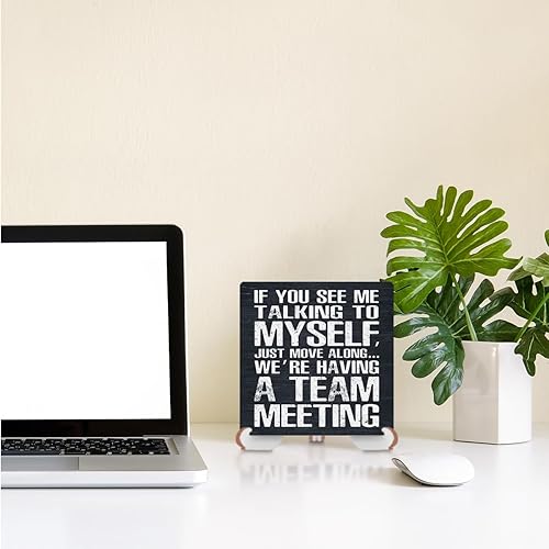 Miniatura 5 de Letrero de madera con texto en inglés "Team Meeting" para decoración de escritorio, divertido letrero de decoración de oficina, cubículo, placa de