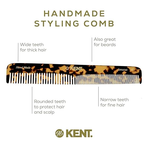 Miniatura 3 de Kent 6T TY - Peine de pelo de dientes finos y dientes anchos, peine de peinado hecho a mano para el cuidado del cabello, peines de peluquería,