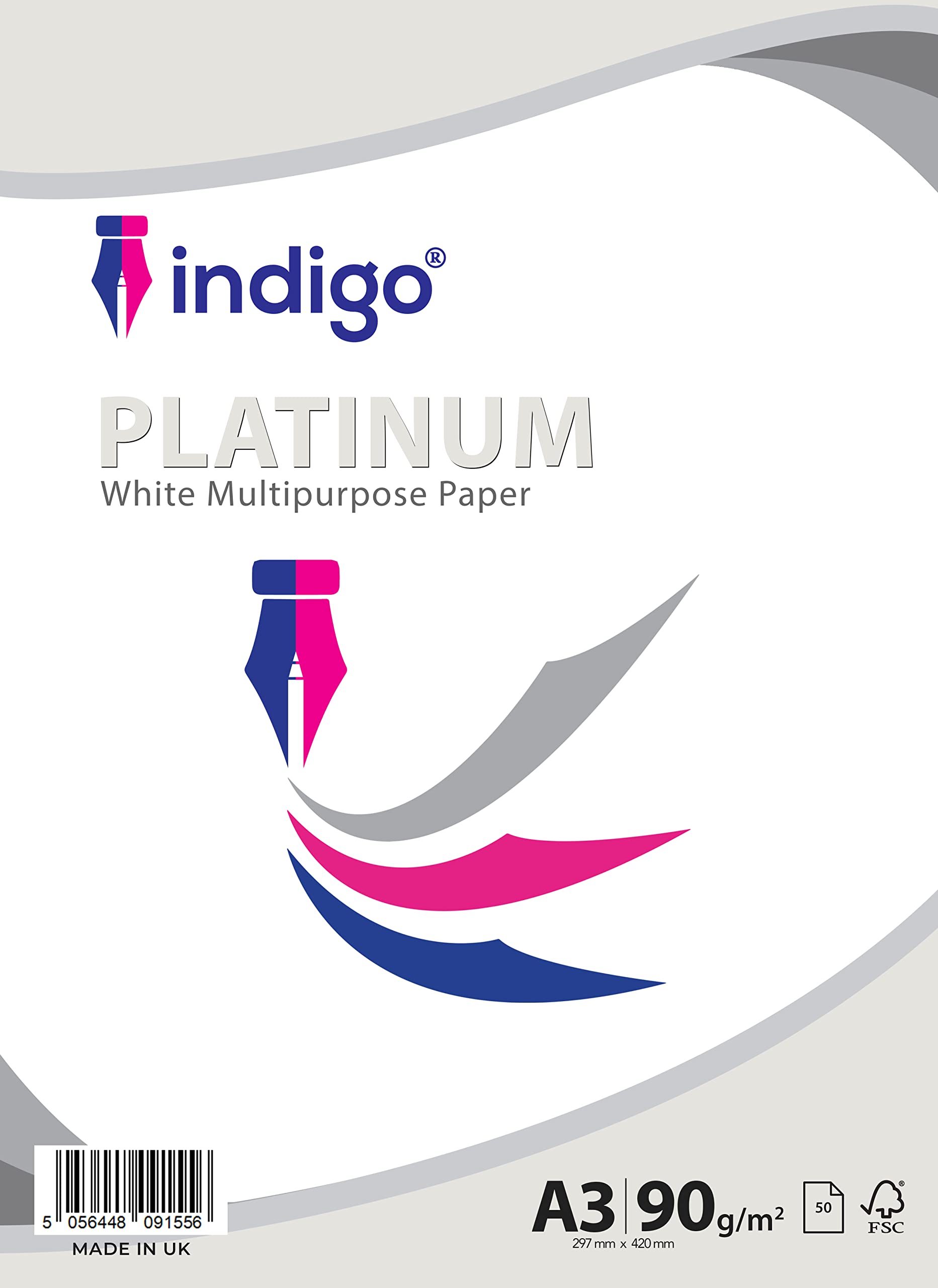 Indigo® Platinum A3 Copier & Printer Paper – 90GSM, White – 50 Sheets – Multipurpose Inkjet & Laser Use — image 1