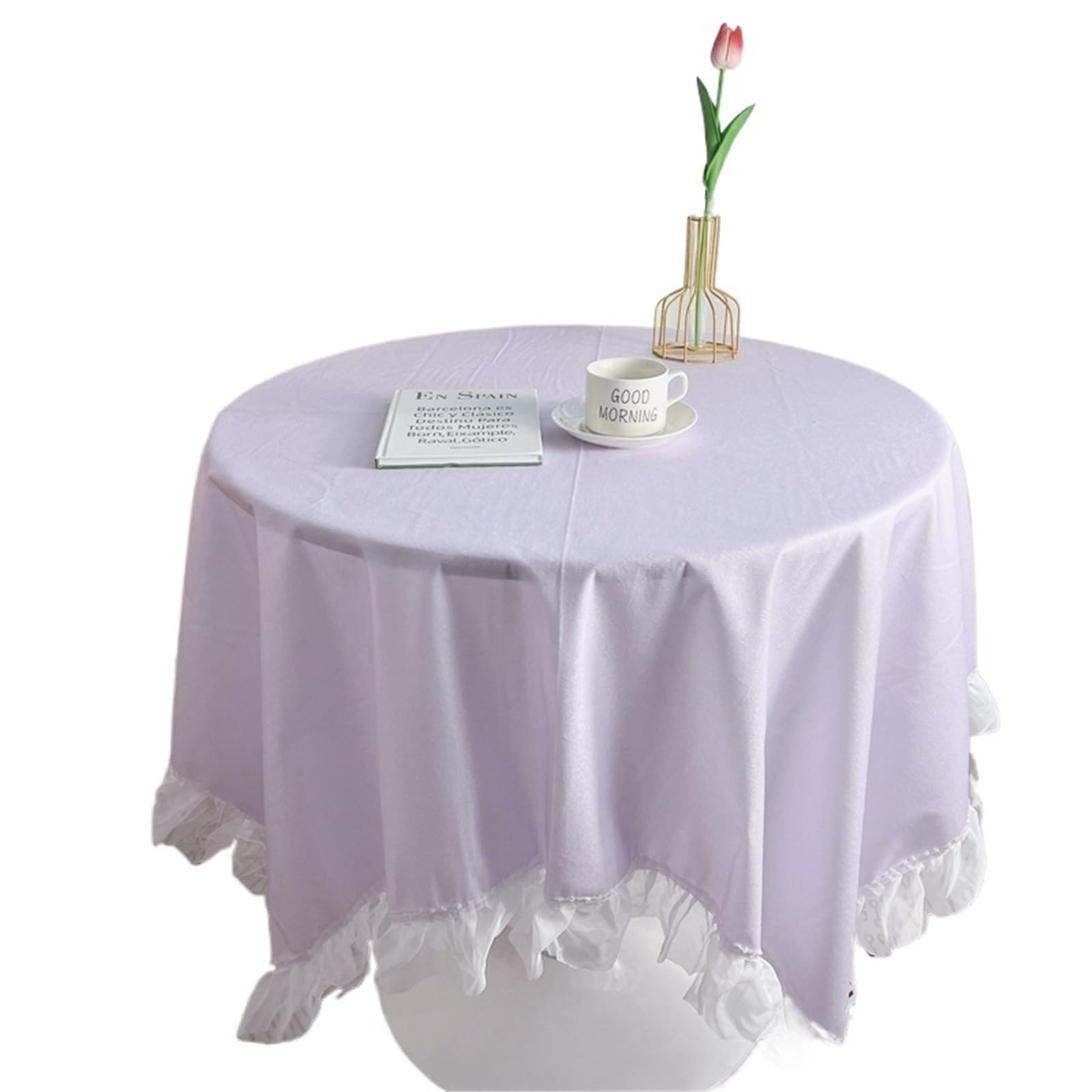ZNTIHZ Solid Color Tablecloth Ruffle-like Lace Bedside Table Cover For Kitchen Wedding Dining Desktop Decor For Furniture Dresser(Purple,90x150cm)