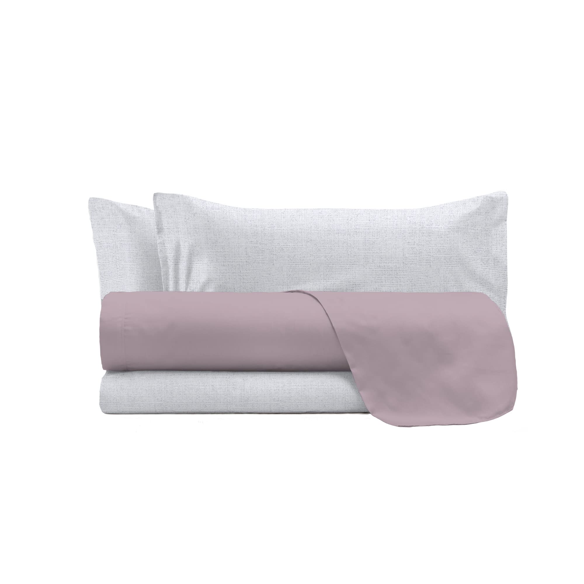 Trend Chic Bed Set, 100% Cotton, Made in Italy, Double, Antique Pink, Old Pink, Queen-size bed - Image 4