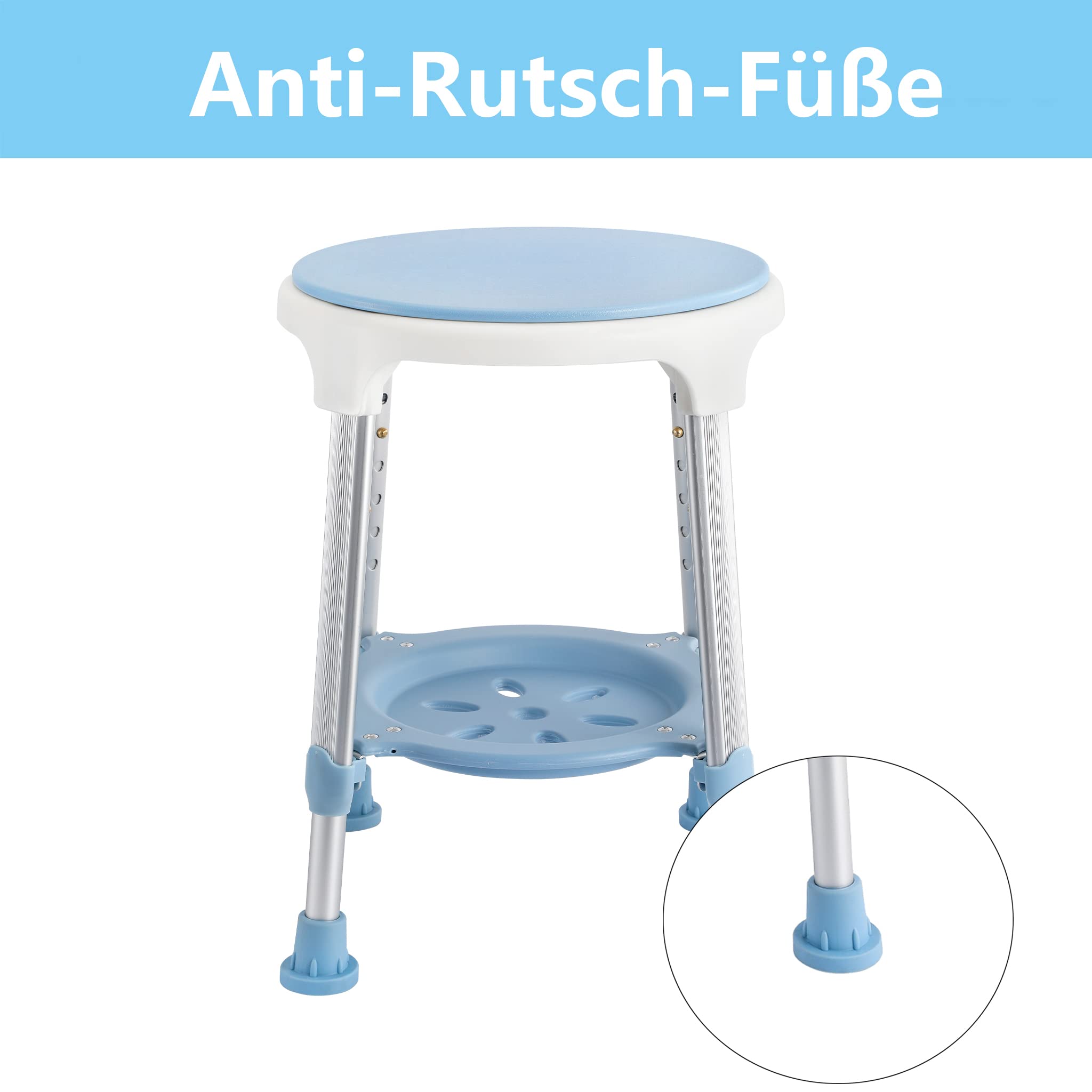 XMTECH Obracany o 360° taboret prysznicowy, taboret łazienkowy, 42-54,5 cm, regulacja wysokości, taboret łazienkowy, pomoc pod prysznic, siedzisko łazienkowe, maks. 150 kg