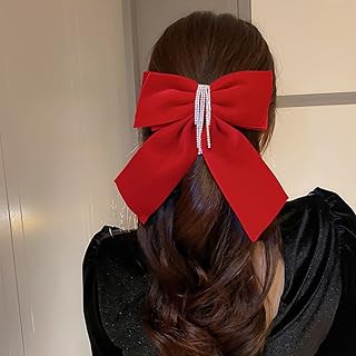 Wiwpar Velvet Big Red Hair Bows Hair Clips Barrettes for Women Sparkly Rhinestone Tassel Hair Clips Barrettes Bowknot with Long Brocade Tassel Ribbon Party Christmas Hair Accessories (red)