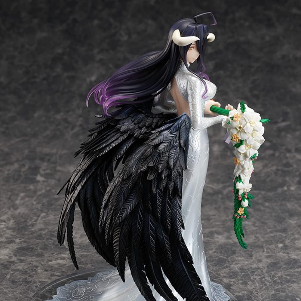 QAHEART 25cm Albedo Figure Statue Model, Big Size Anime Figure White Wedding Dress Version Albedo Figurine Sculpture, PVC Handmade Collectible Desktop Display Decoration