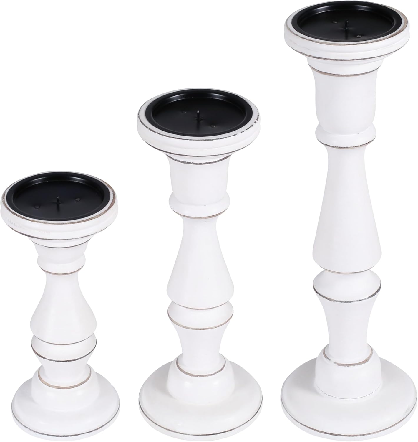 Wooden Candle Holder Set of 3 - Handcrafted Pillar Candle Stand (15", 12", 9") - Rustic Mango Wood Decorative Candle Holders for Home, Living Room, and Dining Table - White Antique