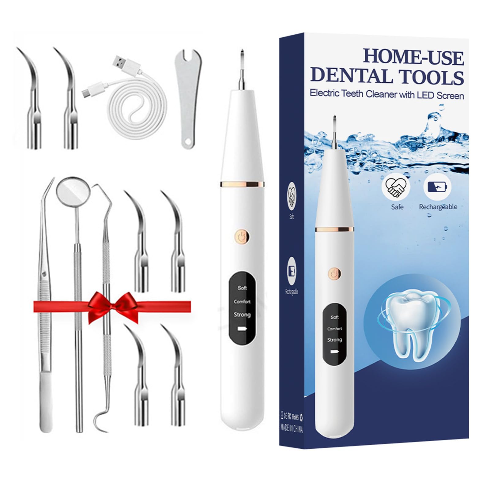 ZahnJuwel Dental Cleaner Pro Ultraschall Zahnreiniger für Menschen, Zahnsteinentferner mit 3 Betriebsmodi, LED-Licht, Zahnfleischschutz, IPX7 wasserdicht